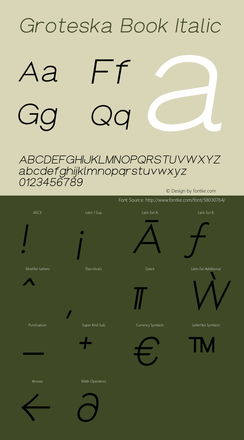 Groteska Book Italic Version 1.000;PS 001.000;hotconv 1.0.88;makeotf.lib2.5.64775图片样张