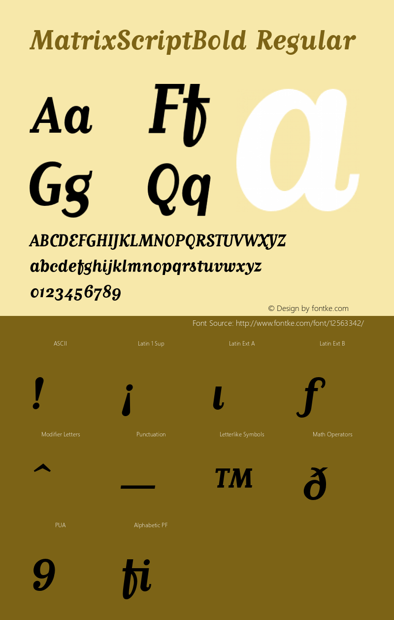 MatrixScriptBold Regular Macromedia Fontographer 4.1 12/21/96图片样张