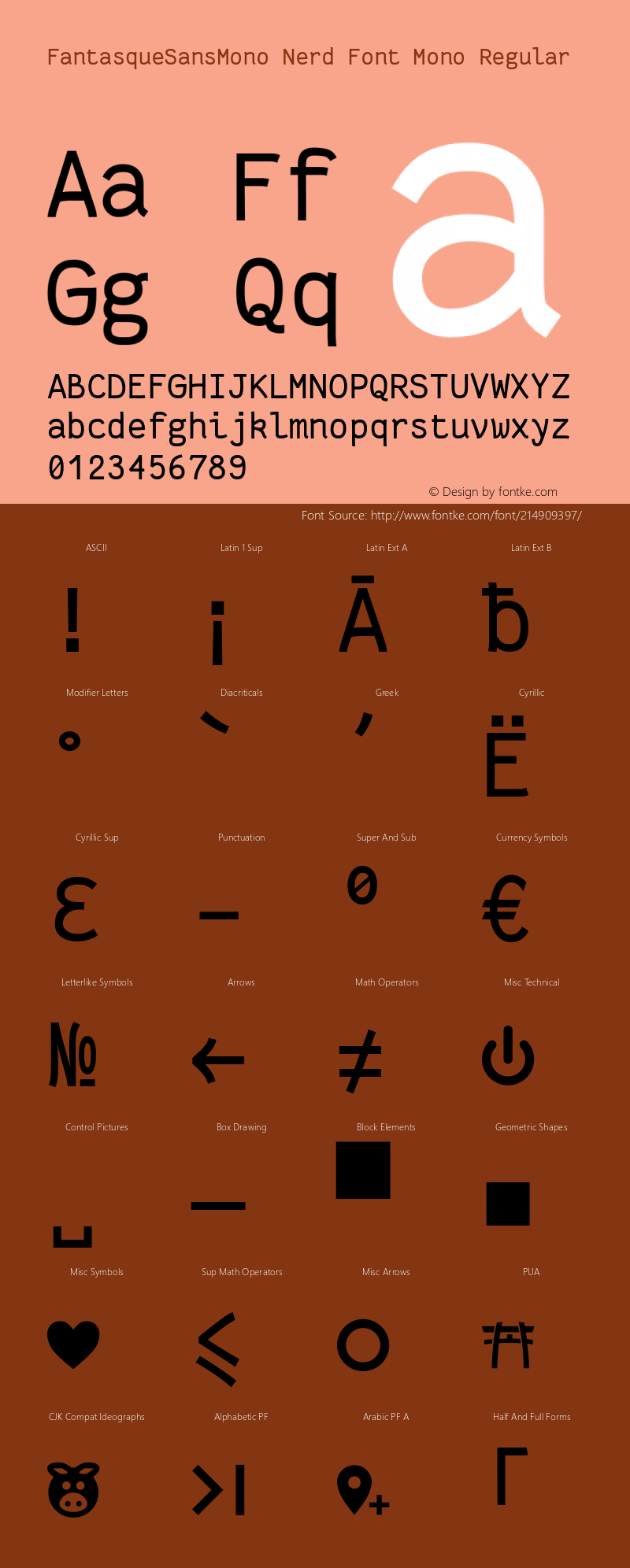 Fantasque Sans Mono Regular Nerd Font Complete Mono Version 1.8.0 ; ttfautohint (v1.8.2);Nerd Fonts 2.1.0图片样张