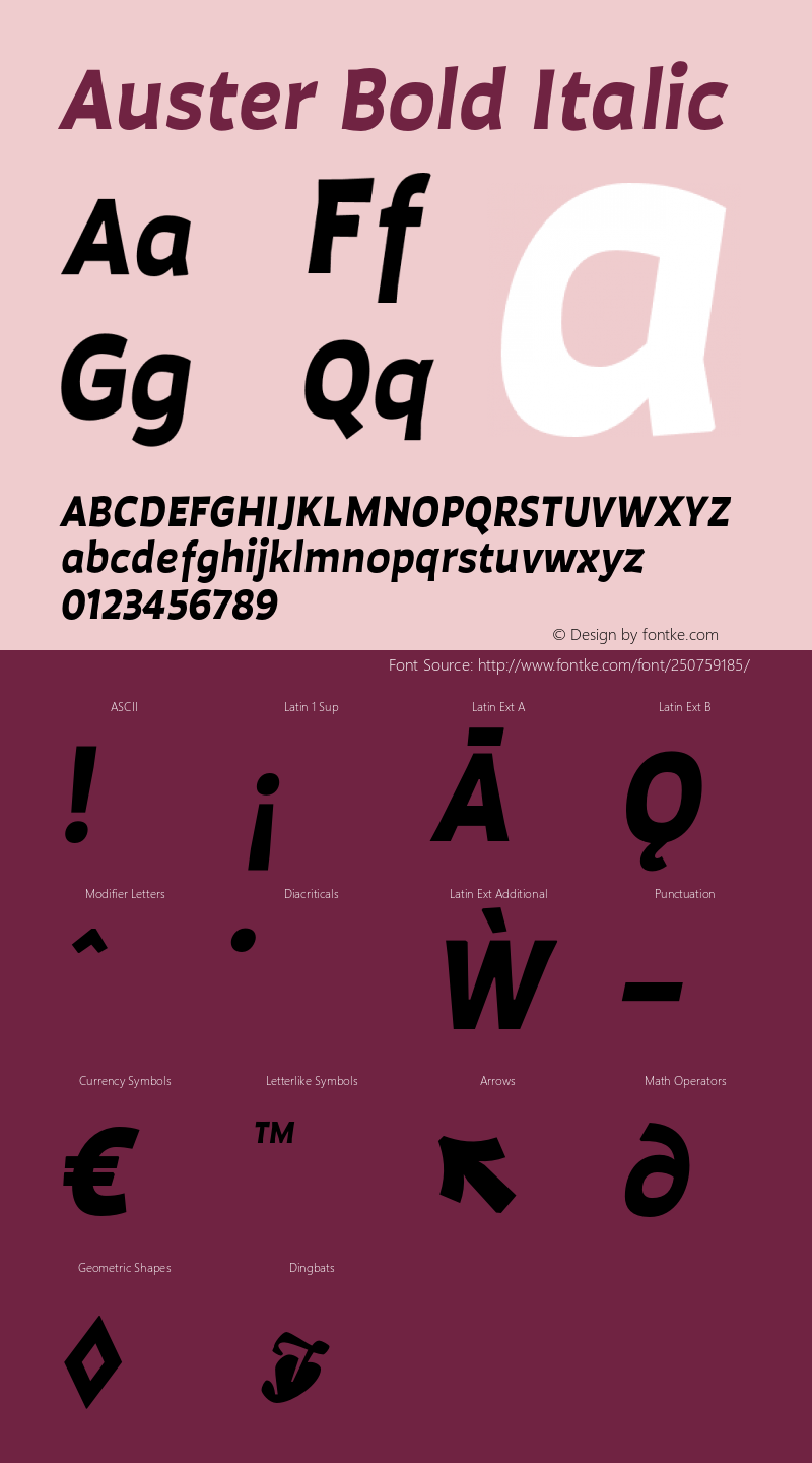 Auster Bold Italic Version 1.000;PS 001.000;hotconv 1.0.88;makeotf.lib2.5.64775图片样张