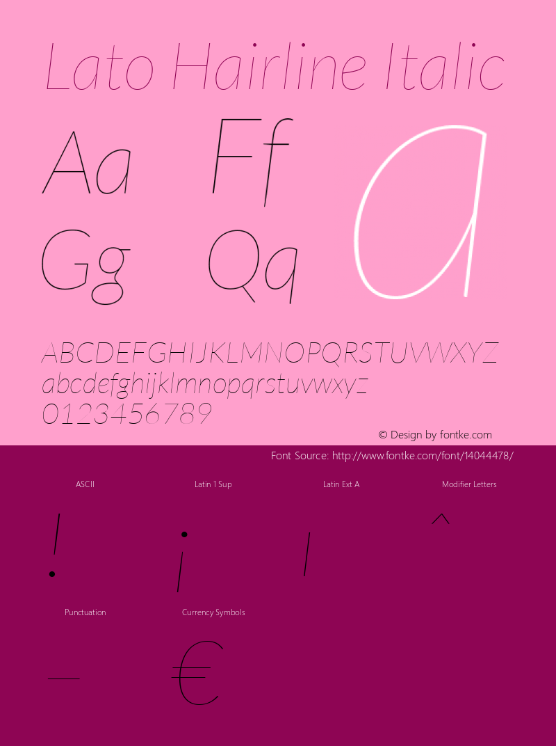 Lato Hairline Italic Version 1.104; Western+Polish opensource图片样张