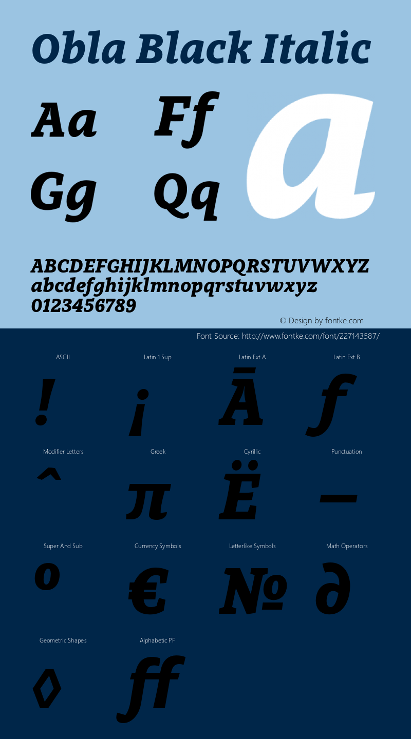 Obla-BlackItalic Version 1.000 2016 initial release图片样张