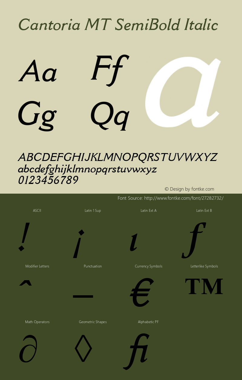 Cantoria MT SemiBold Italic Version 1.00 - October 2001图片样张