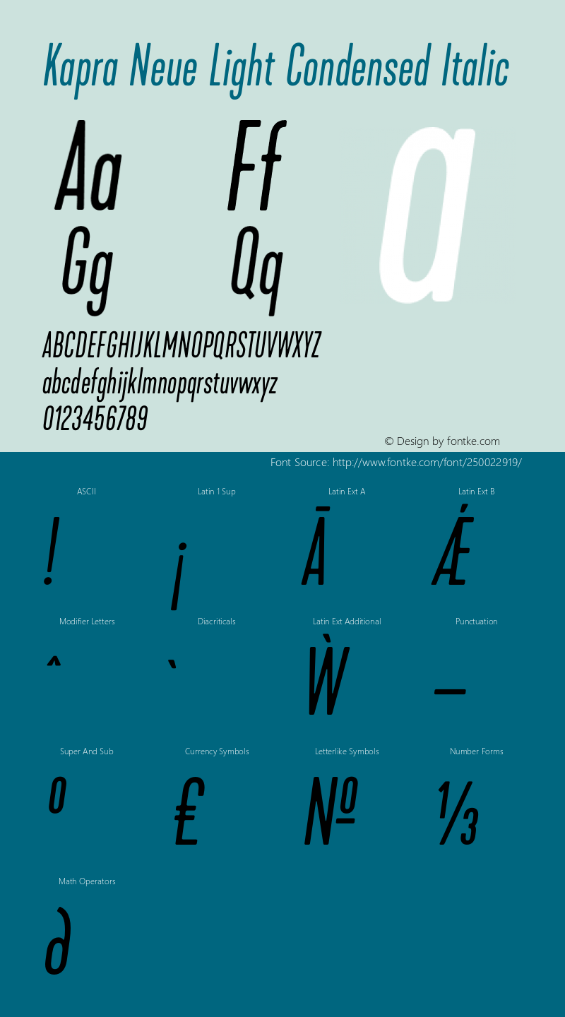 Kapra Neue Light Condensed Italic Version 1.000;PS 001.000;hotconv 1.0.88;makeotf.lib2.5.64775图片样张