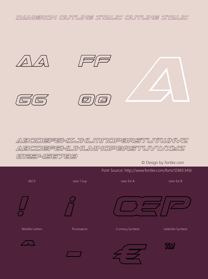 Dameron Outline Italic Outline Italic Version 1.0; 2016图片样张