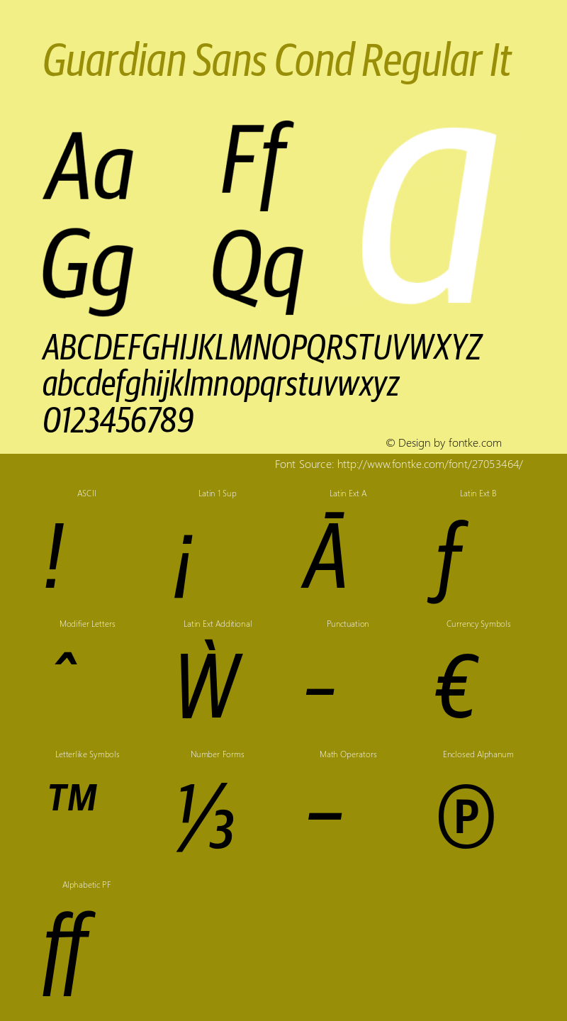 GuardianSansCondRegularItalic Version 1.1 2012图片样张