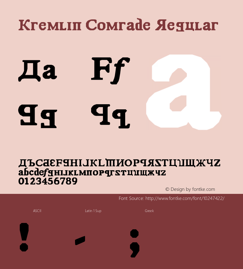 Kremlin Comrade Regular Version 1.00 January 8, 2008, initial release图片样张