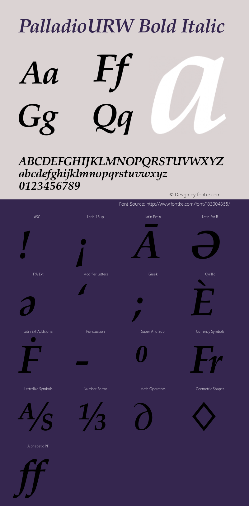 PalladioURW Bold Italic Version 1.00图片样张