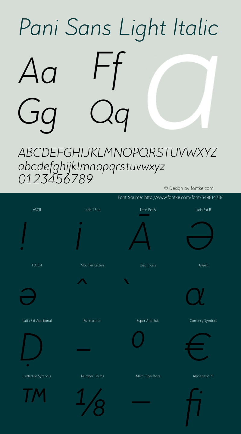 Pani Sans Light Italic Version 1.000;hotconv 1.0.109;makeotfexe 2.5.65596图片样张