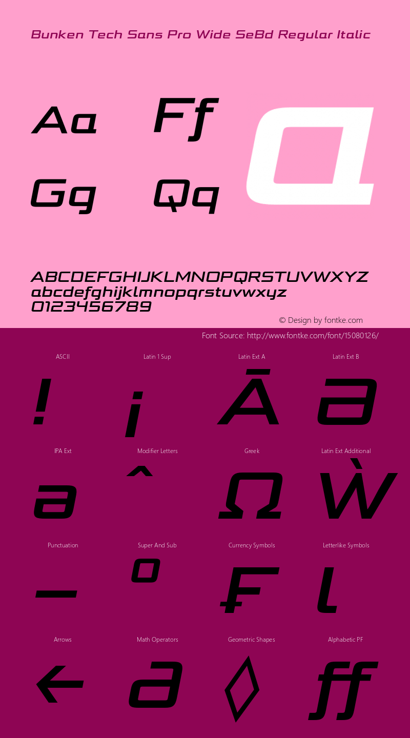 Bunken Tech Sans Pro Wide SeBd Regular Italic Version 1.34图片样张