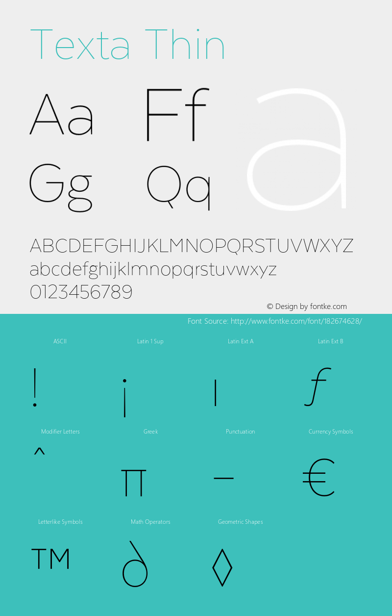 Texta Thin Version 1.005;PS 001.005;hotconv 1.0.88;makeotf.lib2.5.64775图片样张