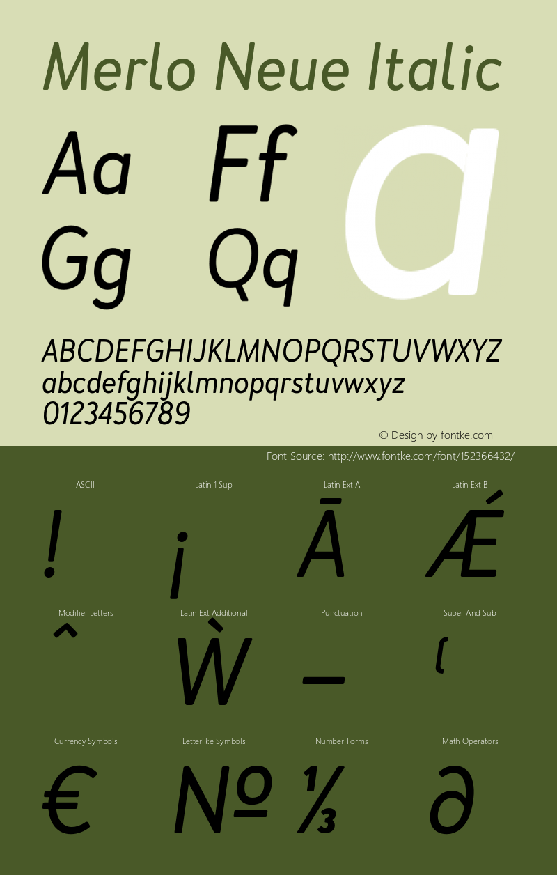 Merlo Neue Italic Version 1.000;PS 001.000;hotconv 1.0.88;makeotf.lib2.5.64775图片样张