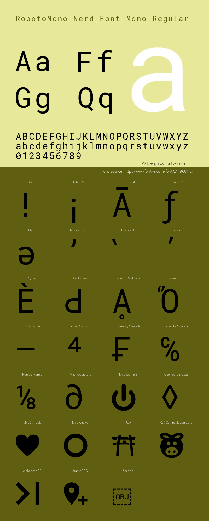 Roboto Mono Nerd Font Complete Mono Version 2.000986; 2015; ttfautohint (v1.3);Nerd Fonts 2.1.0图片样张