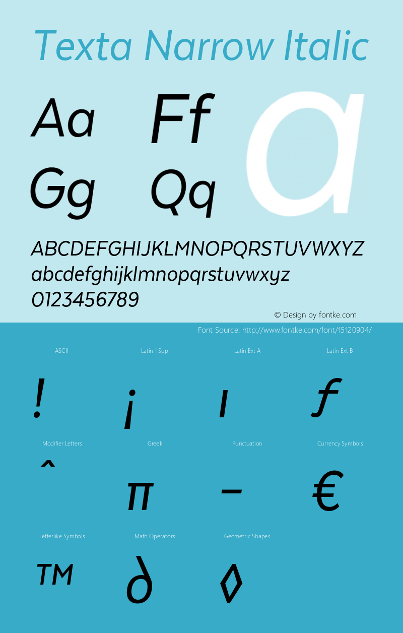 Texta Narrow Italic Version 1.005图片样张