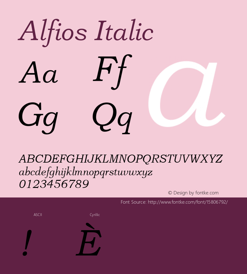 Alfios Italic Version 1.01; ttfautohint (v1.4.1)图片样张