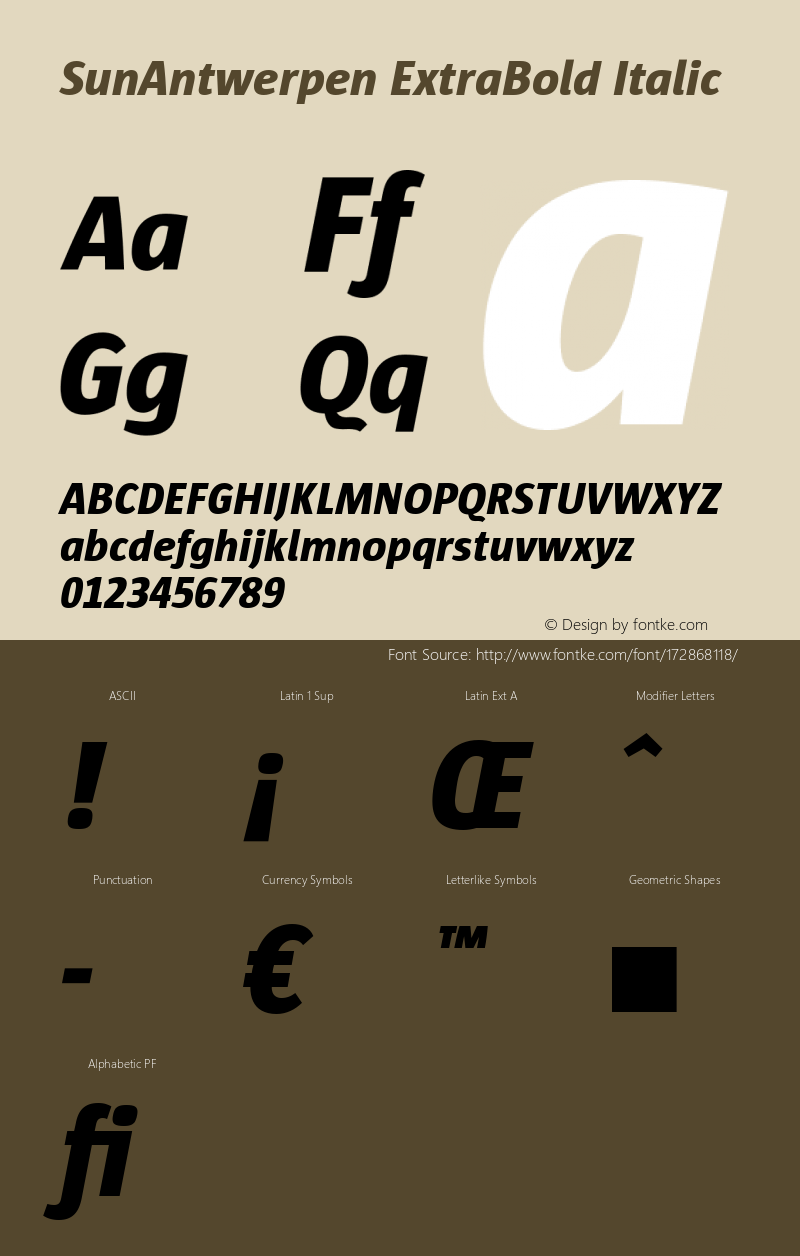 SunAntwerpen ExtraBold Italic Version 1.000图片样张