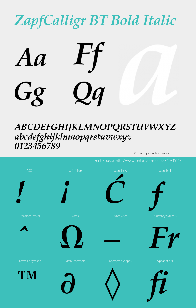 ZapfCalligr BT Bold Italic Version 1.01 emb4-OT图片样张