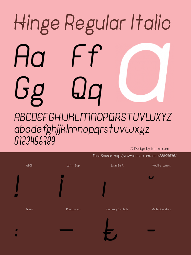 Hinge Regular Italic Version 1.00;March 21, 2019;FontCreator 11.5.0.2422 64-bit图片样张