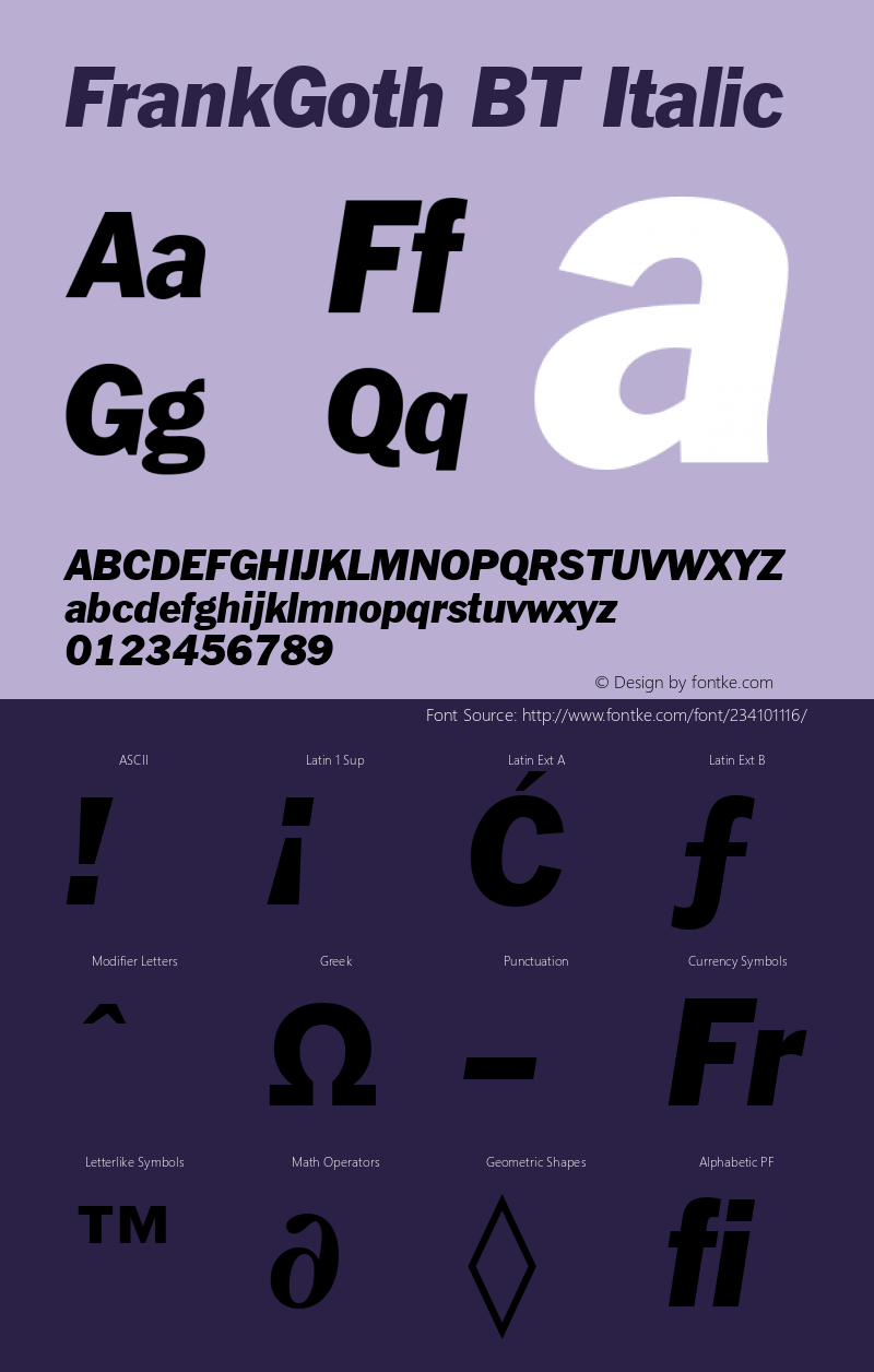 FrankGoth BT Italic Version 1.01 emb4-OT图片样张