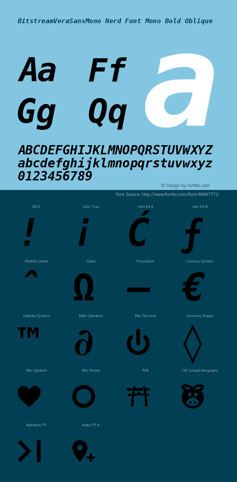 Bitstream Vera Sans Mono Bold Oblique Nerd Font Complete Mono Release 1.10图片样张