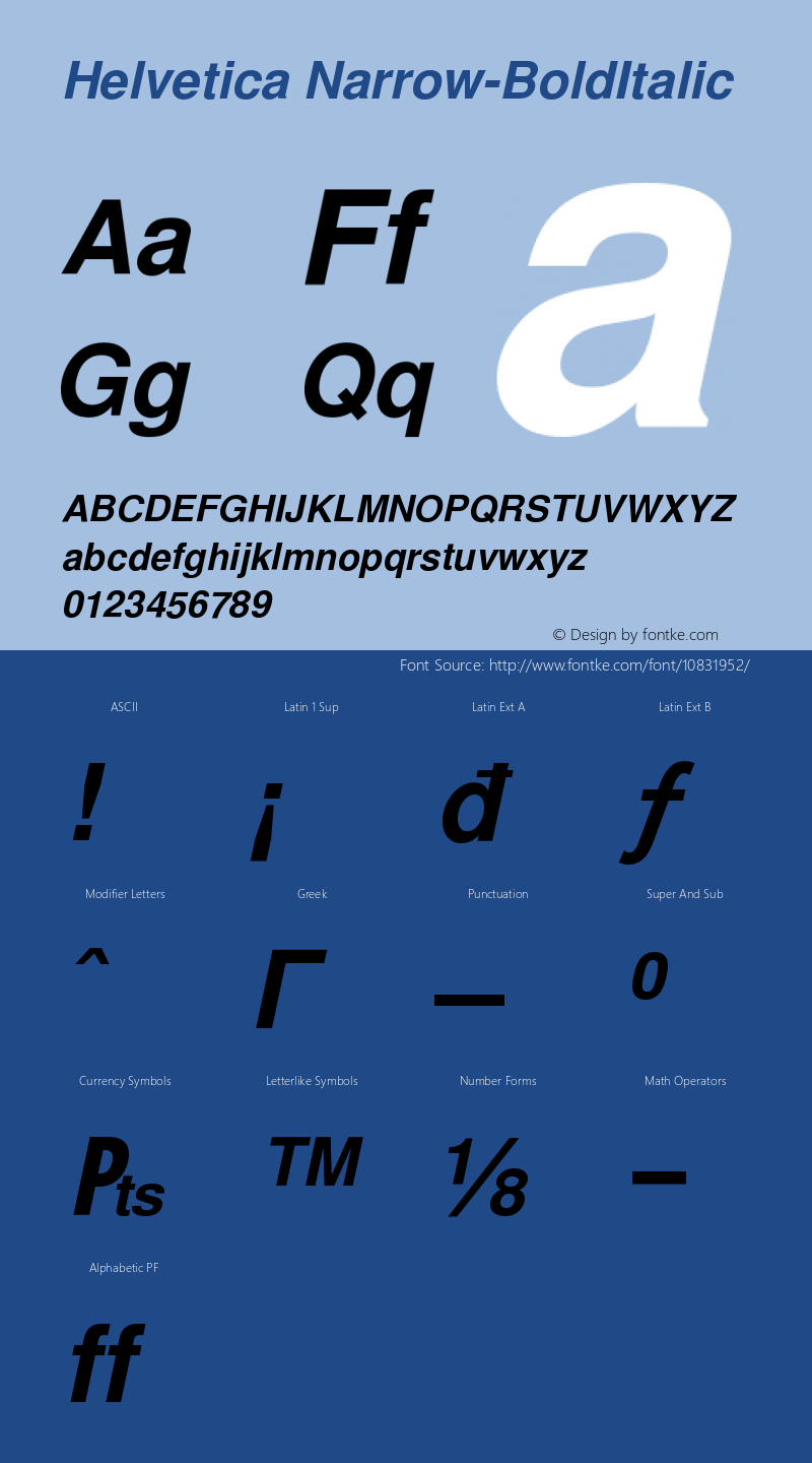 Helvetica Narrow-BoldItalic Version 001.003图片样张