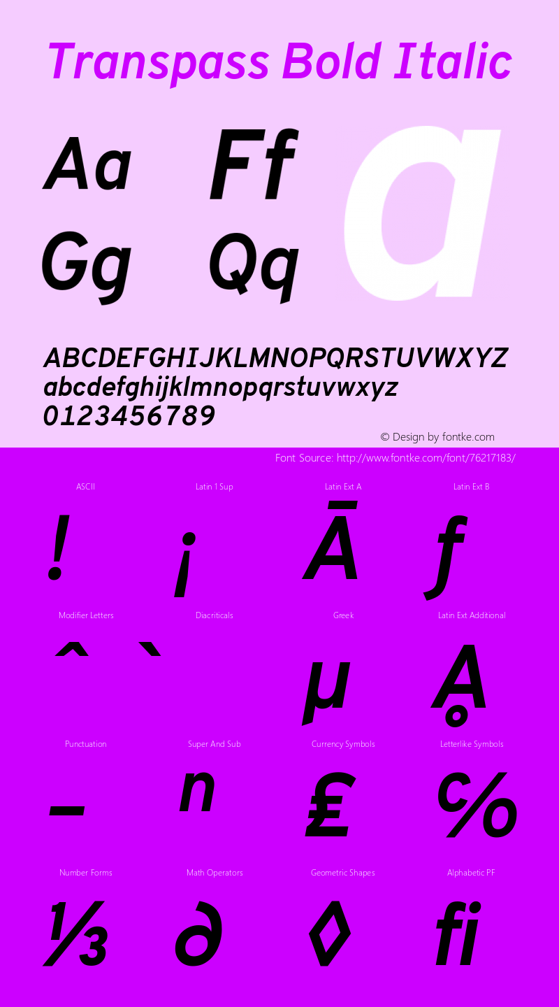 Transpass Bold Italic Version 0.078;May 31, 2020;FontCreator 12.0.0.2522 64-bit图片样张