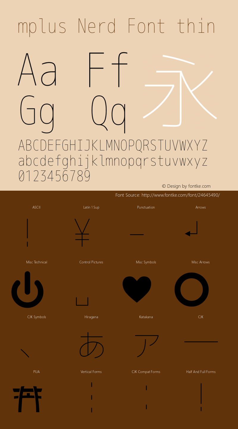 M+ 1m thin Nerd Font Complete Version 1.018;Nerd Fonts 1.2图片样张