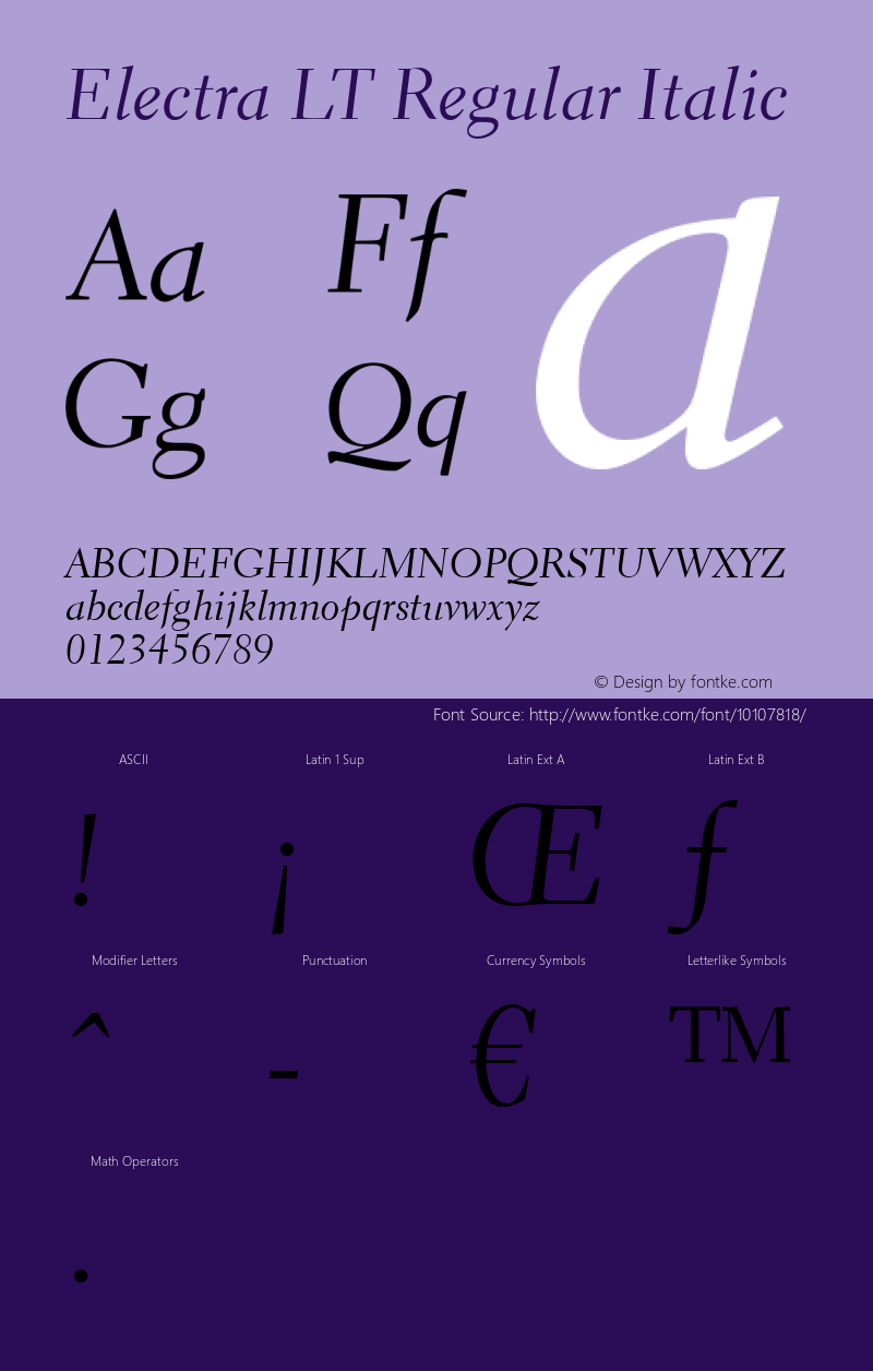 Electra LT Regular Italic Version 6.1; 2002图片样张