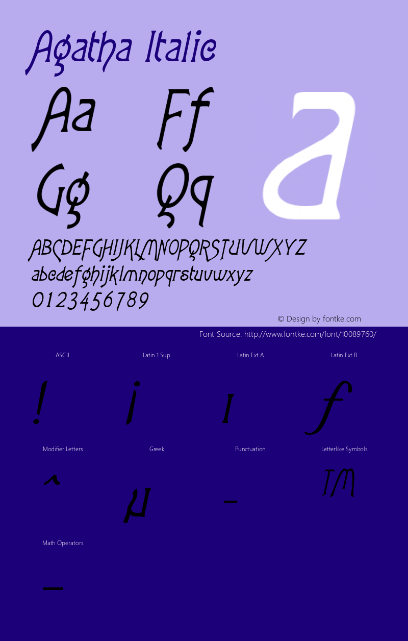 Agatha Italic Macromedia Fontographer 4.1.5 5/17/98图片样张
