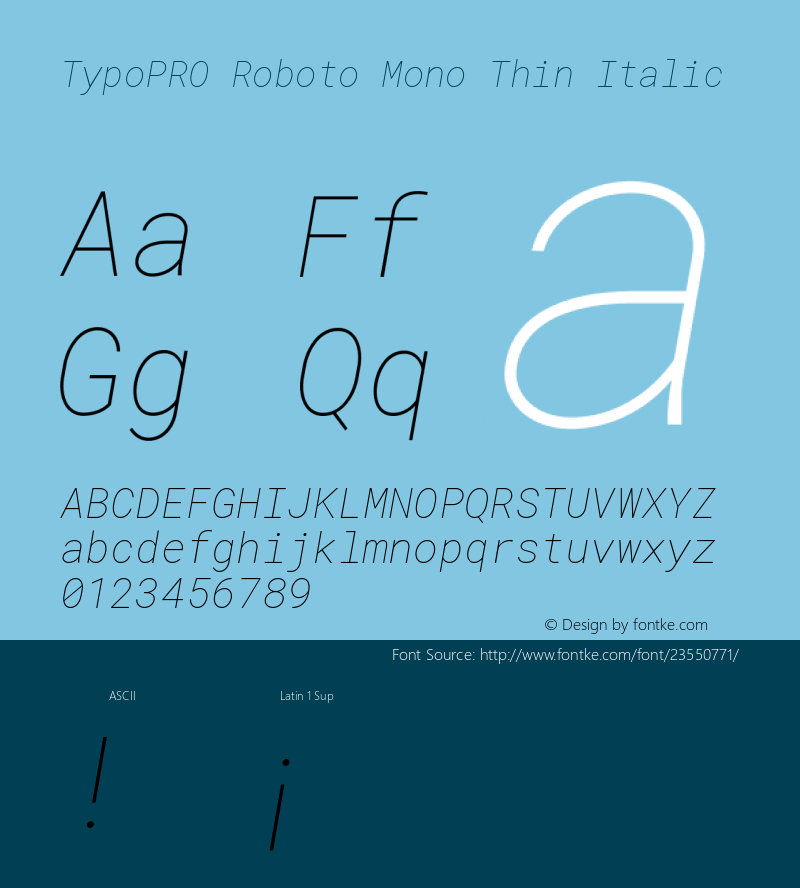 TypoPRO Roboto Mono Thin Italic Version 2.000986; 2015; ttfautohint (v1.3)图片样张