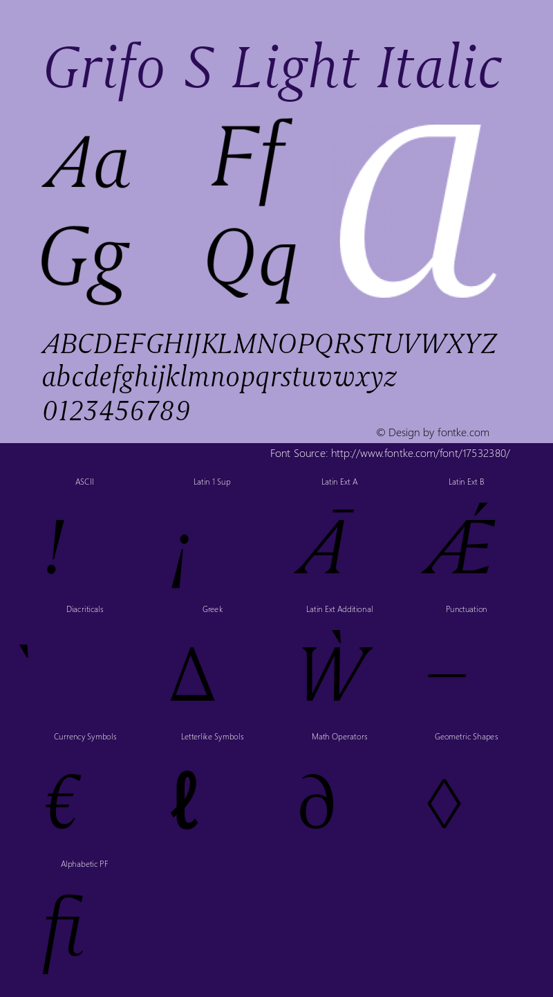 Grifo S Light Italic Version 1.000;PS 001.000;hotconv 1.0.88;makeotf.lib2.5.64775图片样张