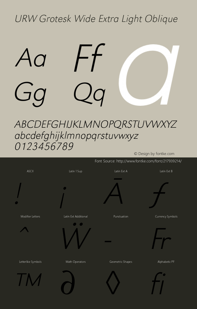 URWGroteskWid-ExtLigObl Version 1.000;PS 1.00;hotconv 1.0.57;makeotf.lib2.0.21895图片样张