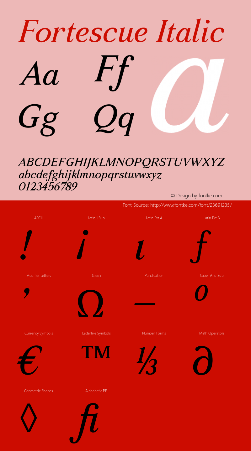 Fortescue Italic Version 1.000; ttfautohint (v1.5)图片样张