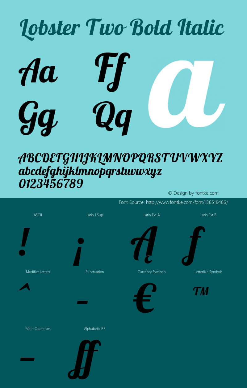 Lobster Two Bold Italic Version 1.006图片样张