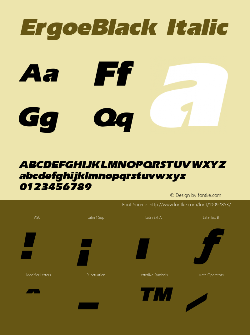 ErgoeBlack Italic The IMSI MasterFonts Collection, tm 1995, 1996 IMSI (International Microcomputer Software Inc.)图片样张