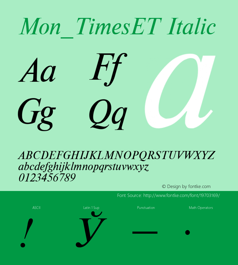 Mon_TimesET Italic Converted from t:\TIMETI.TF1 by ALLTYPE图片样张