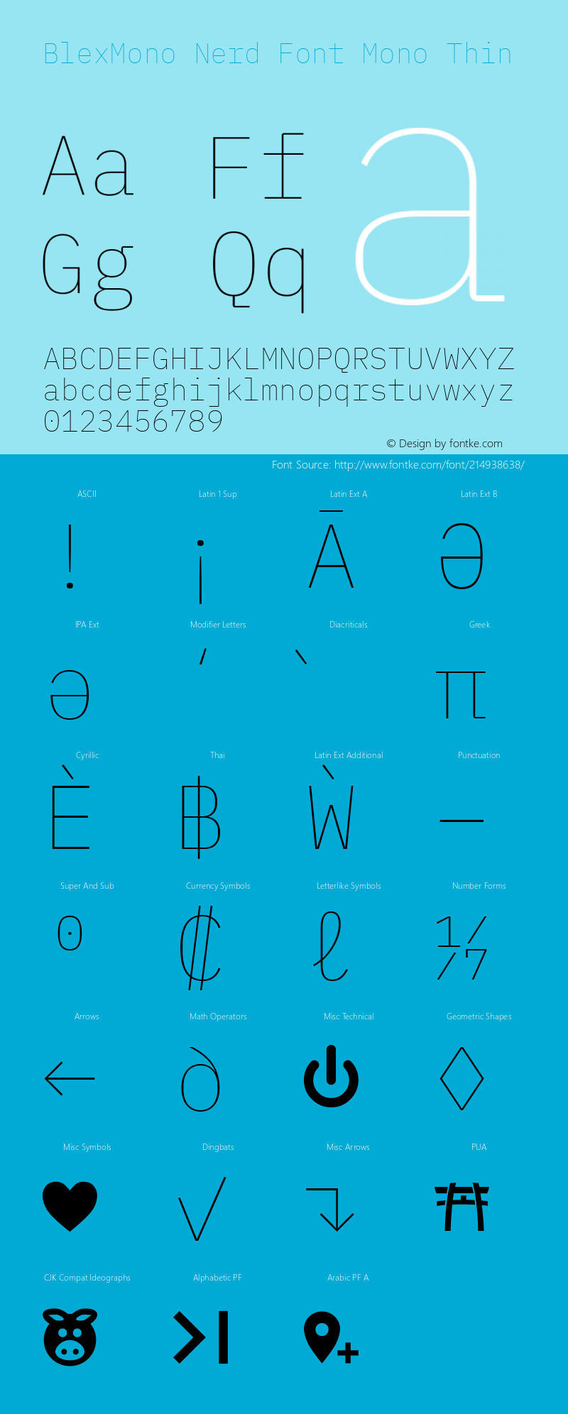 Blex Mono Thin Nerd Font Complete Mono Version 2.000;Nerd Fonts 2.1.0图片样张