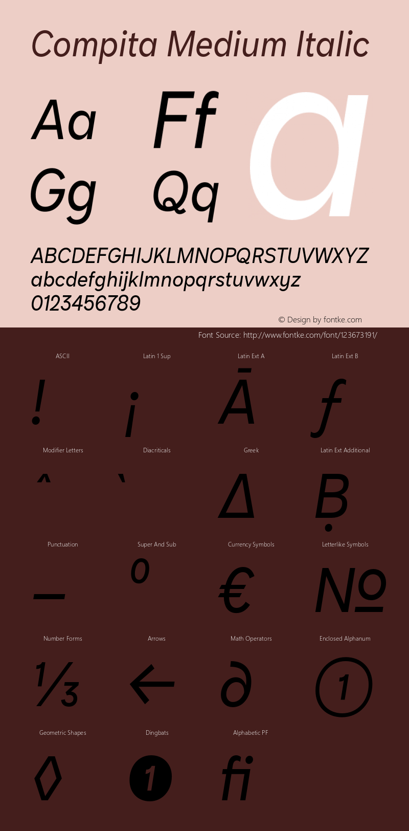 Compita Medium Italic Version 1.000;hotconv 1.0.109;makeotfexe 2.5.65596图片样张