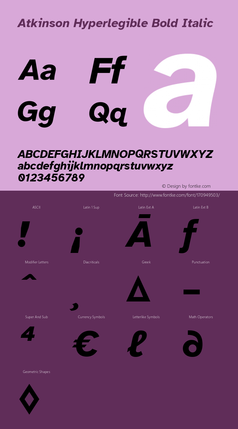 Atkinson Hyperlegible Bold Italic Version 1.006; ttfautohint (v1.8.3)图片样张