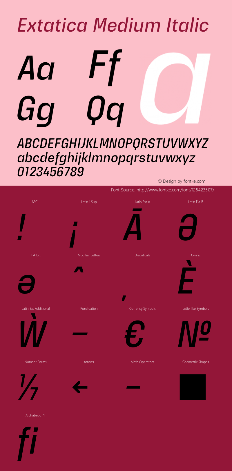 Extatica-MediumItalic Version 1.000; ttfautohint (v0.97) -l 8 -r 50 -G 200 -x 14 -f dflt -w G图片样张