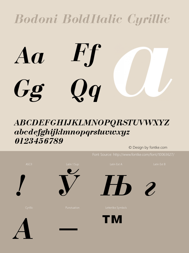 Bodoni BoldItalic Cyrillic 001.000图片样张