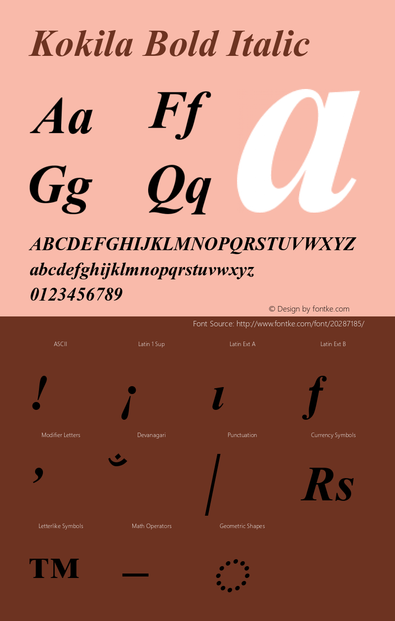 Kokila Bold Italic Version 5.90图片样张