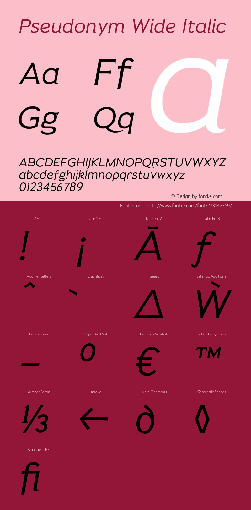 Pseudonym-WideItalic Version 1.000;PS 001.000;hotconv 1.0.88;makeotf.lib2.5.64775图片样张