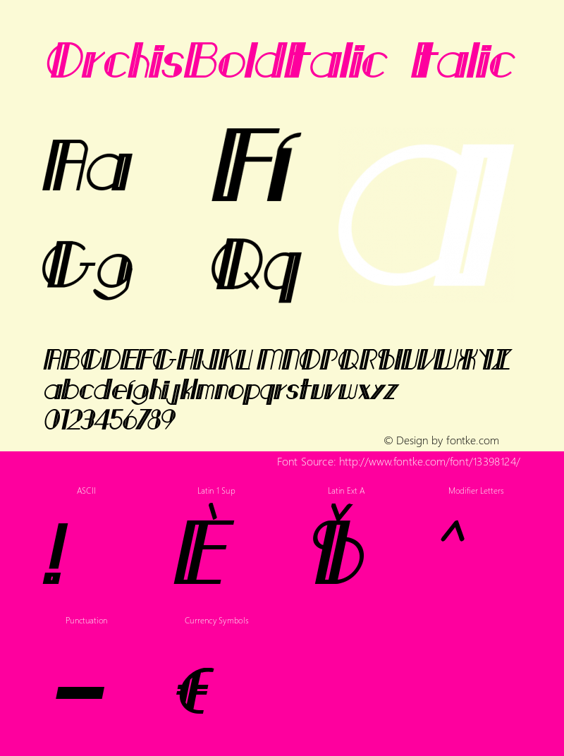 OrchisBoldItalic Italic Version 1.000 2006 initial release图片样张