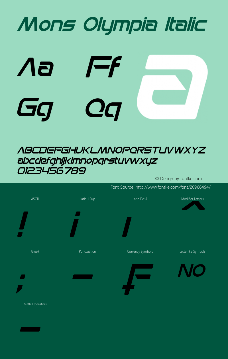 Mons Olympia Italic Version 1.00 May 8, 2014, initial release图片样张