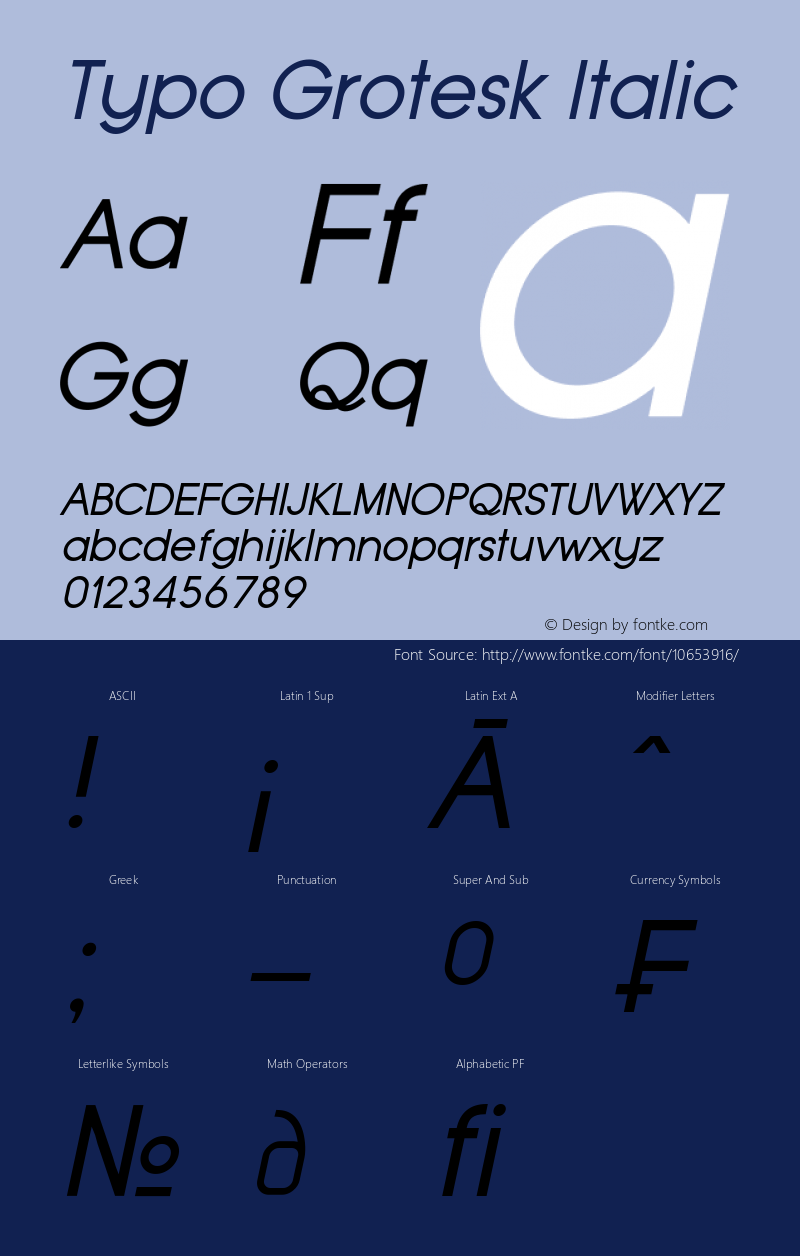 Typo Grotesk Italic Version 1.00 February 20, 2015, initial release图片样张