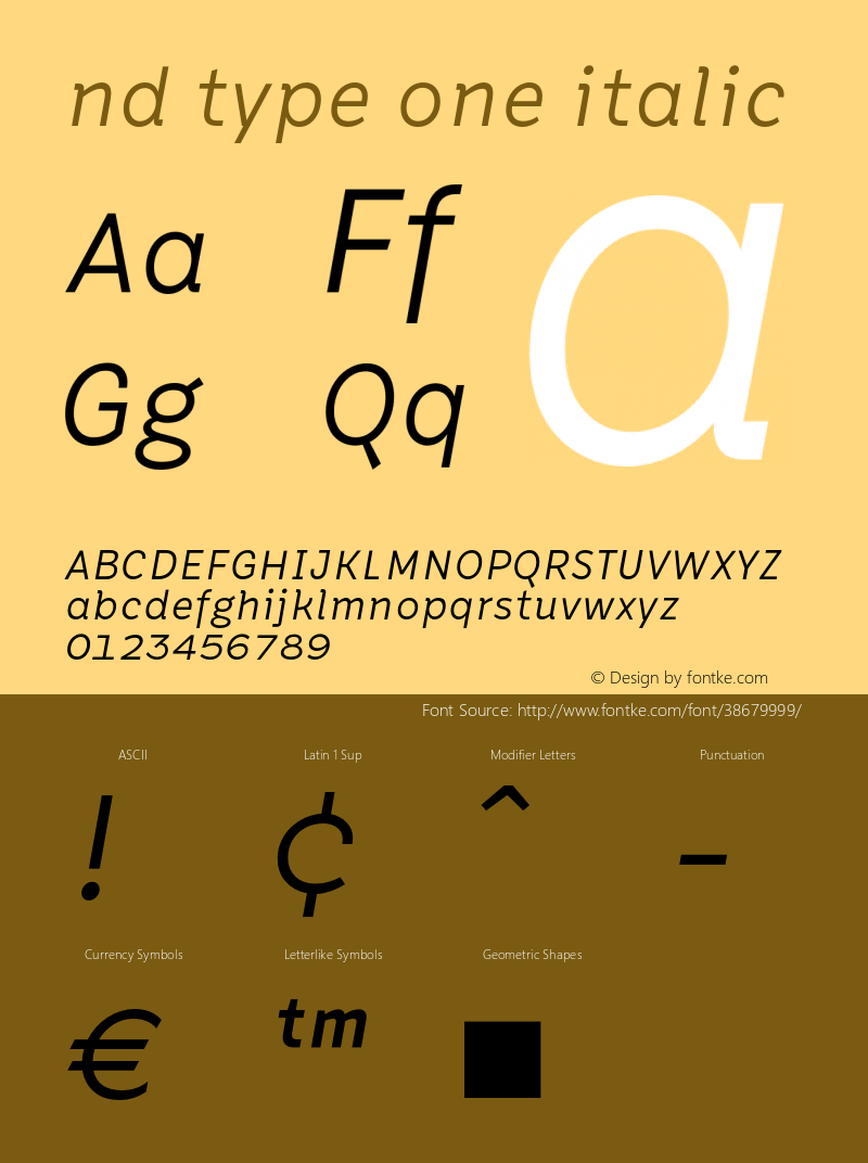 ndtypeone-italic Version 1.000;hotconv 1.0.109;makeotfexe 2.5.65596图片样张