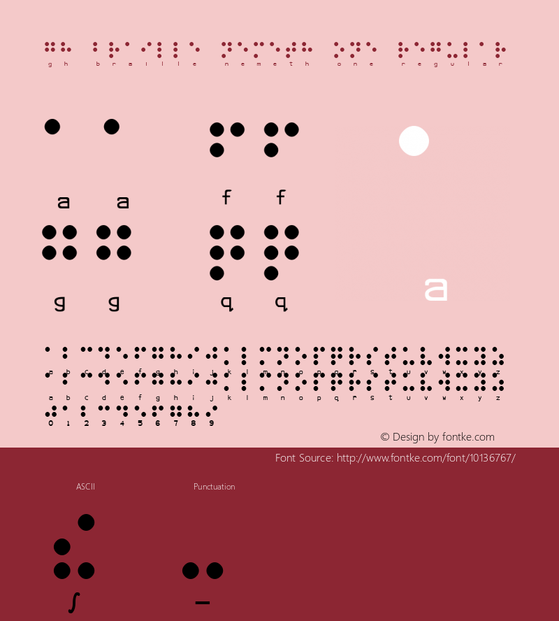 gh Braille Nemeth One Regular Macromedia Fontographer 4.1 11/10/2004图片样张