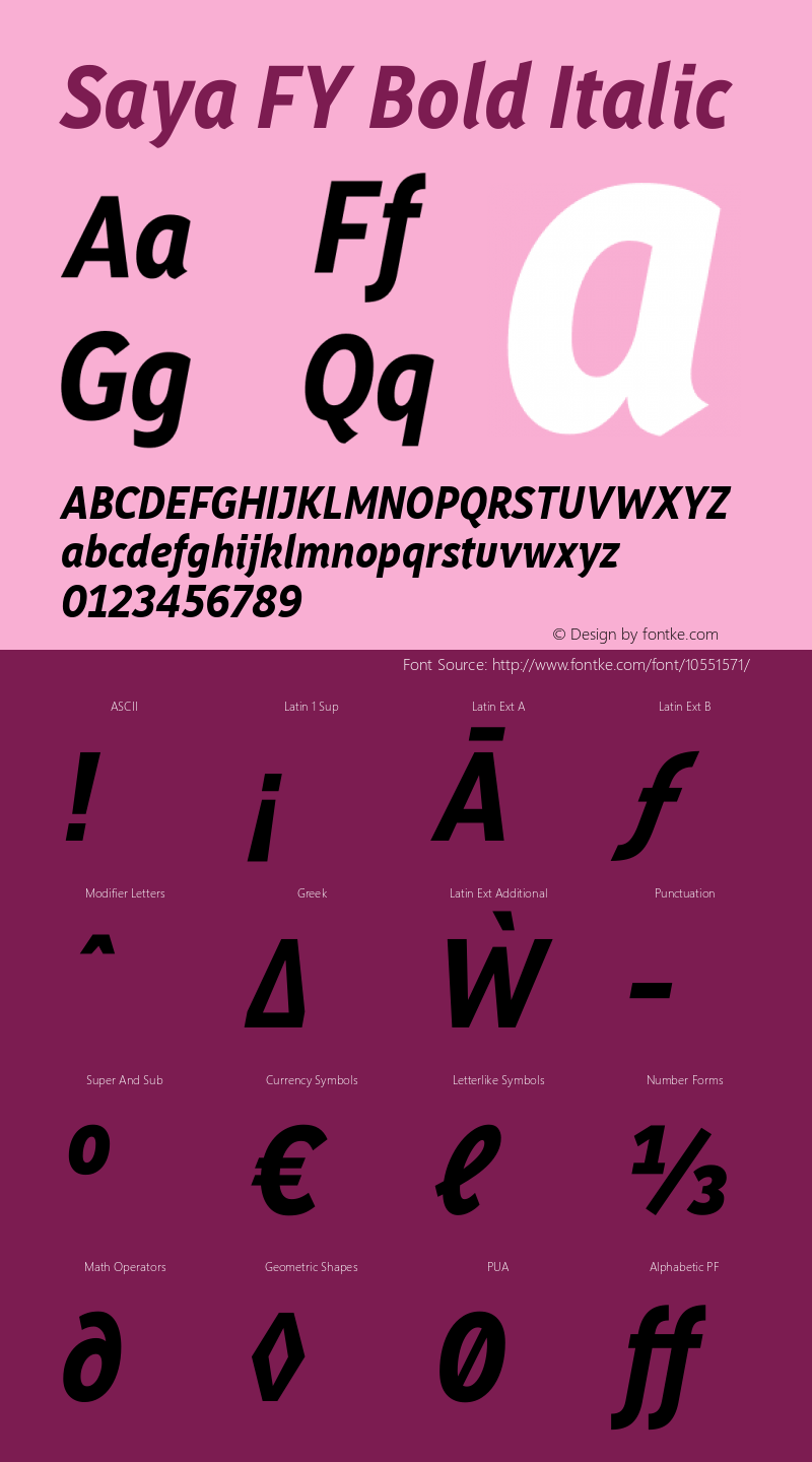 Saya FY Bold Italic Version 1.001图片样张