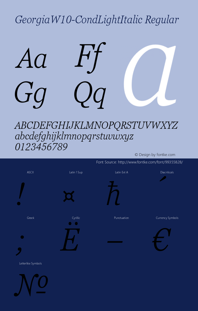 Georgia W10 Cond Light Italic Version 6.20图片样张